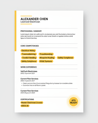 Electrician Elite resume template preview for Electrical