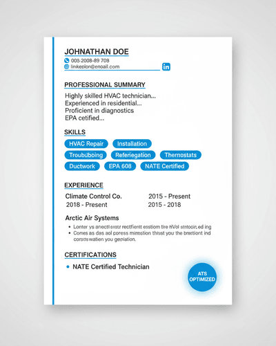 HVAC Pro resume template preview for HVAC